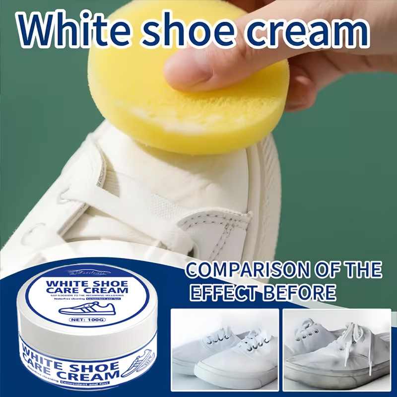 Sneaker Care Whitener - White Sneaker Care Cream with Sponge: