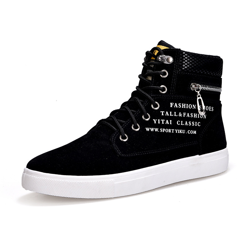 Sneaker Career - Men's Black High-Top Sneakers Lace-up Fashion
